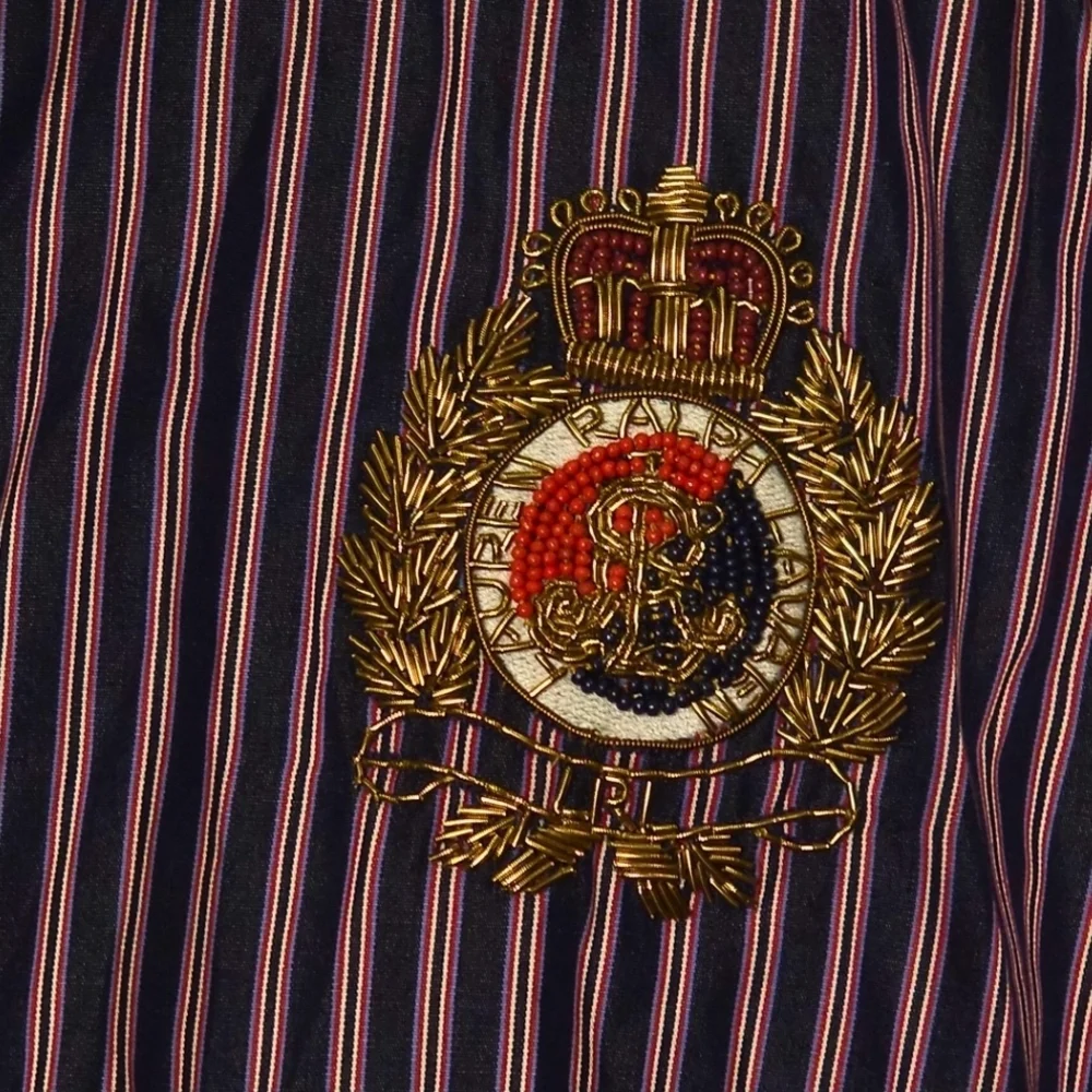 Ralph Lauren size 3XL Striped Button Down Dress Shirt with Beaded Crest - Picture 2 of 7